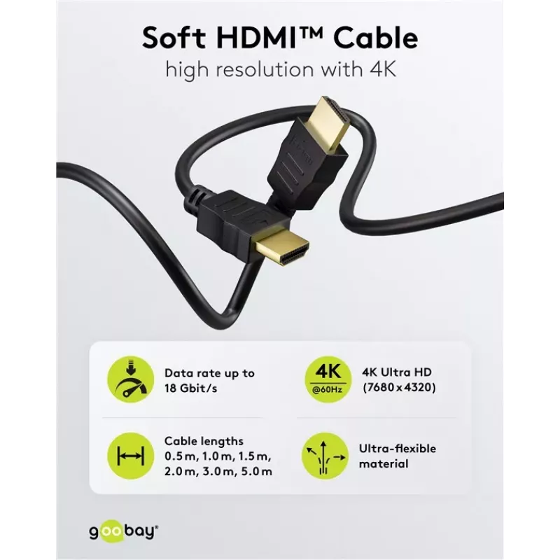 Goobay 80104 Soft HDMI High-Speed kábel s Ethernetom, 3 m, čierny