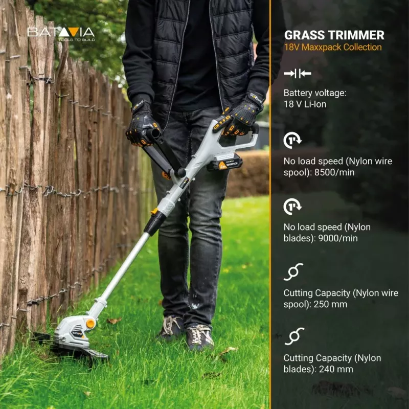 BATAVIA 18V akumulátorová strunová kosačka 250 mm 2-in-1 strunová a nožová kosačka