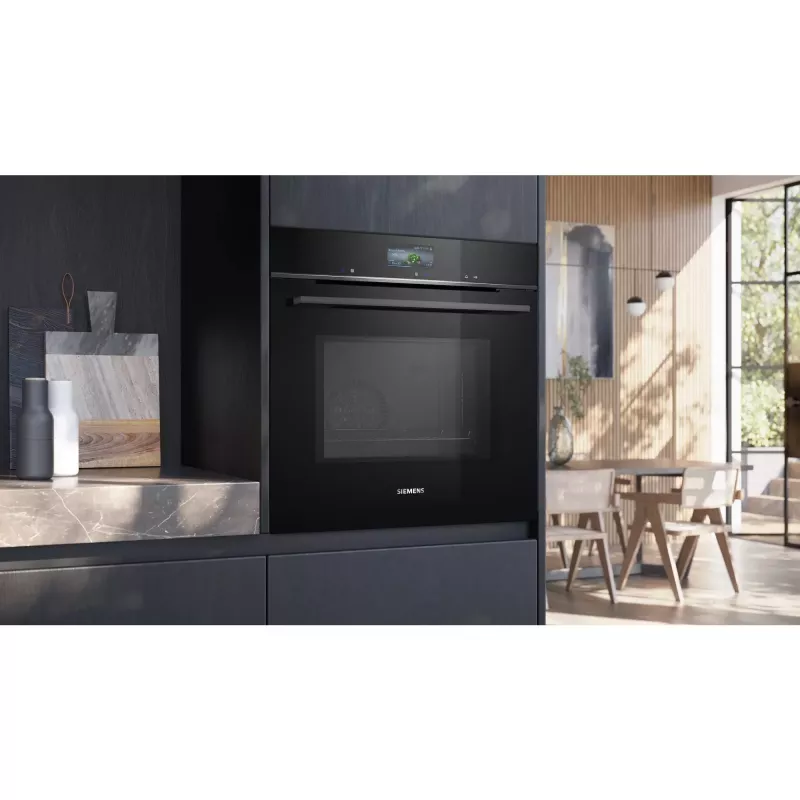 SIEMENS HM736GAB1 iQ700 vstavaná rúra s mikrovlnnou rúrou, čierna, 60 cm, Home Connect