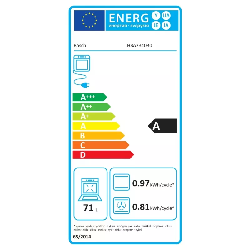 Bosch HBA2340B0 vstavaná rúra, 71 L, energetická trieda A, čierna