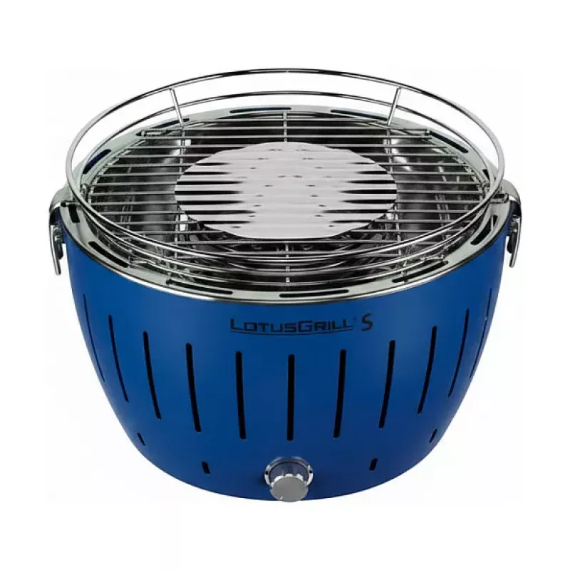 LotusGrill G280 U Blue prenosný gril na drevené uhlie s technológiou bez dymu