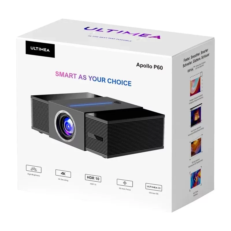 Ultimea Apollo P60 Full HD projektor s Android 9.0, Wi-Fi 6, Bluetooth 5.2, autofokus, 700 CVIA lúmenov