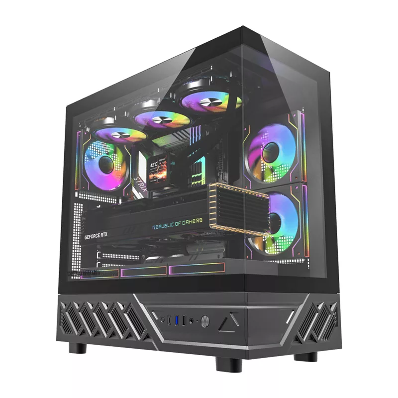 DarkFlash DS950 počítačová skriňa ATX, panoramatický výhľad 270°, USB-C 3.2 Gen 2, 6 ventilátorov, čierna