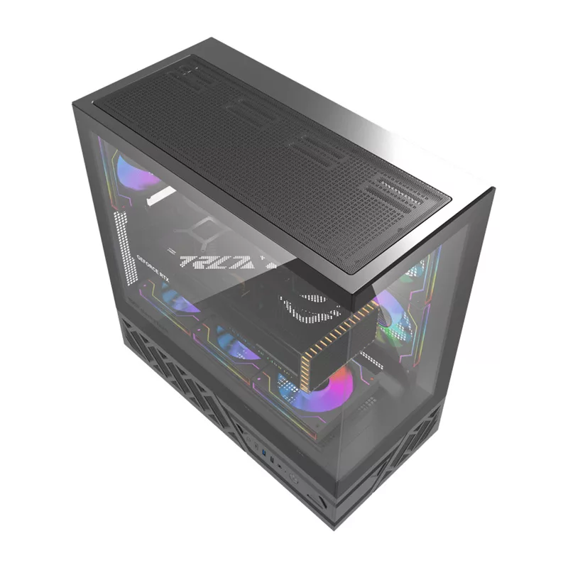 DarkFlash DS950 počítačová skriňa ATX, panoramatický výhľad 270°, USB-C 3.2 Gen 2, 6 ventilátorov, čierna