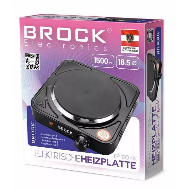 Brock EP 100 BK jednoplatňový elektrický varič, 1500 W, čierny