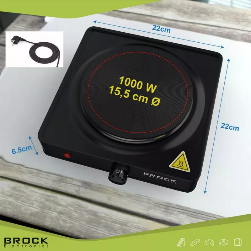 Brock EP 100 BK jednoplatňový elektrický varič, 1500 W, čierny