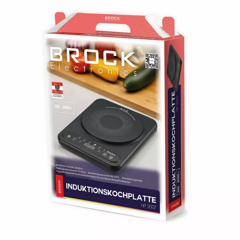 Indukčná varná doska Brock HP 2007, 1 varná zóna, 2000 W, dotykové ovládanie, časovač, čierna