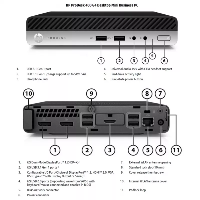 HP Renewed ProDesk 400 G4 SFF stolový počítač - Intel Core i3-8100T, 8GB RAM, 128GB SSD, Intel UHD Graphics 630, Windows 11 Pro