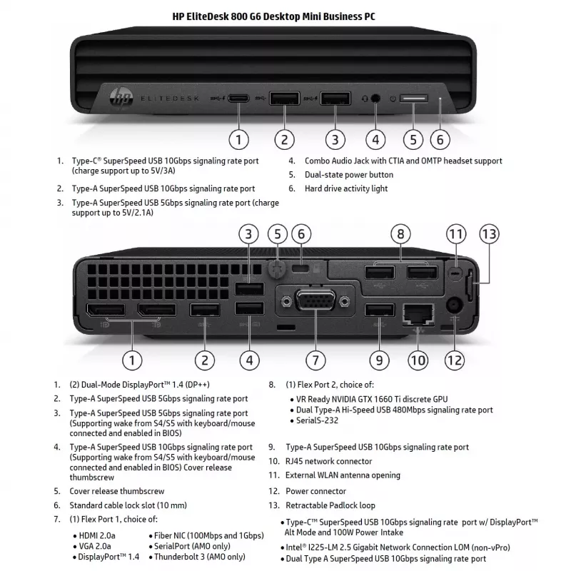 HP Renewed EliteDesk 800 G6 stolový počítač, Intel Core i5-10500T, 8GB RAM, 256GB SSD, Intel UHD Graphics 630, Windows 11 Pro, Grad B