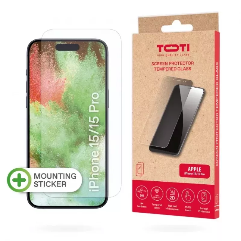 TOTI tvrdené sklo 2D ochranné sklo displeja Full Cover pre iPhone 15/15 Pro transparentné