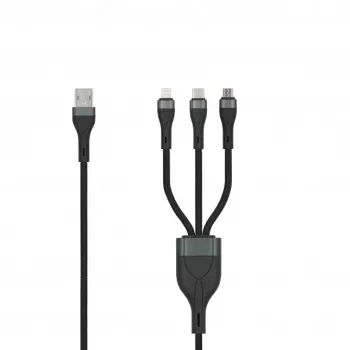 SEEK TOTI USB-A na Micro-USB / USB-C / Lightning 1,5m pletený kábel 2A (Non-MFI) čierny