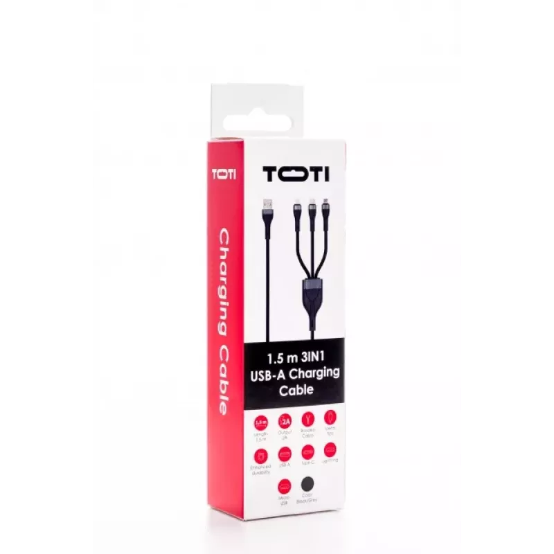 SEEK TOTI USB-A na Micro-USB / USB-C / Lightning 1,5m pletený kábel 2A (Non-MFI) čierny