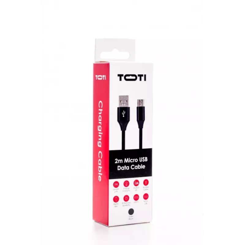SEEK TOTI USB A na Micro USB, 2m pletený kábel, 2A, čierny