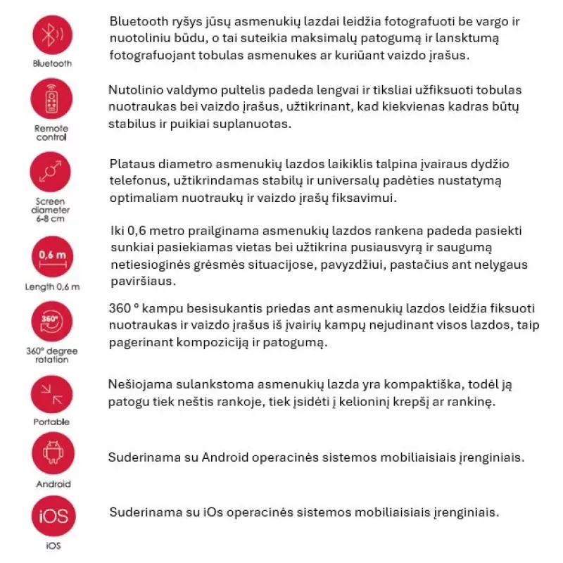 SEEK TOTI selfie tyč so skrytým dizajnom a stabilným statívom Q12, čierna