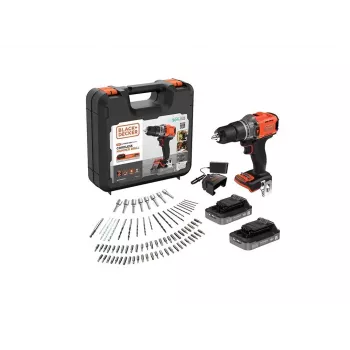 BLACK & DECKER 18V akumulátorový príklepový skrutkovač s 2 x 2,0 Ah batériami, nabíjačkou a 80 príslušenstvami