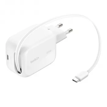 Belkin UltraCharge 45W Dual GaN vysúvacia USB-C nabíjačka biela