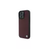 BMW iPhone 16 Pro Max červené pevné puzdro Sign Leather Diamond Metal Logo MagSafe