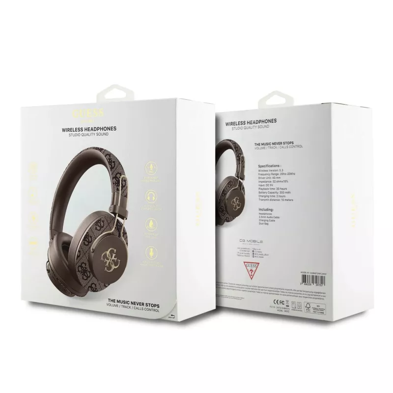 GUESS bezdrôtová Bluetooth náhlavná súprava 4G Metal Logo hnedá GUBHS72P4FC4MW