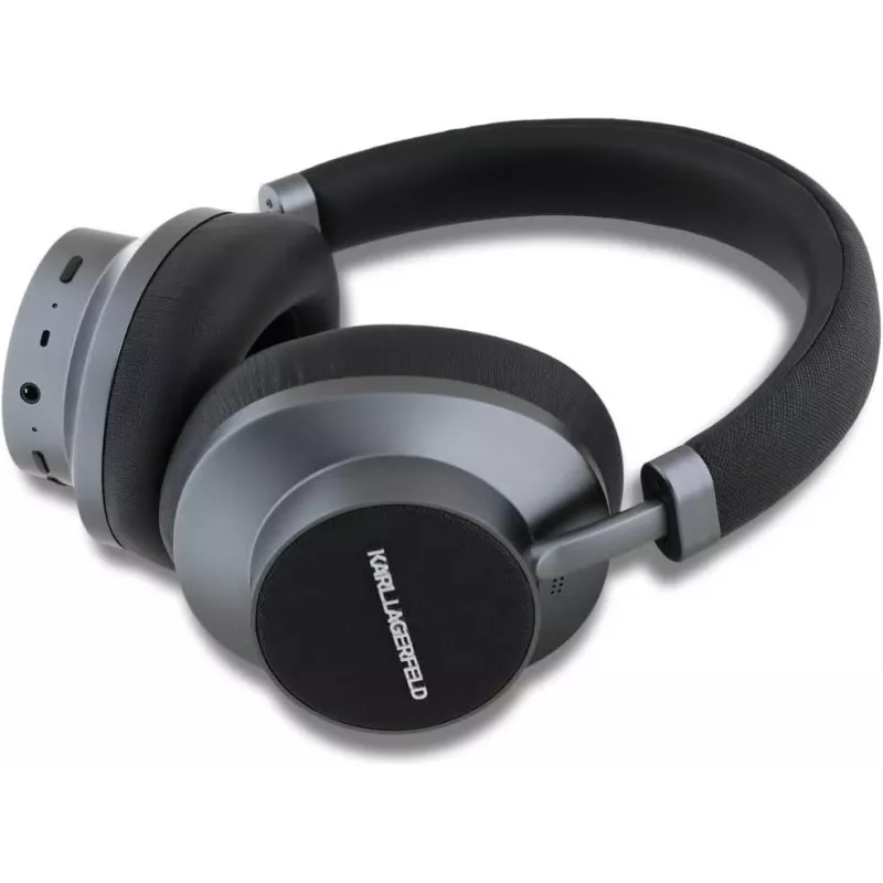 Karl Lagerfeld Saffiano Metal Logo bezdrôtové Bluetooth na uši slúchadlá čierne