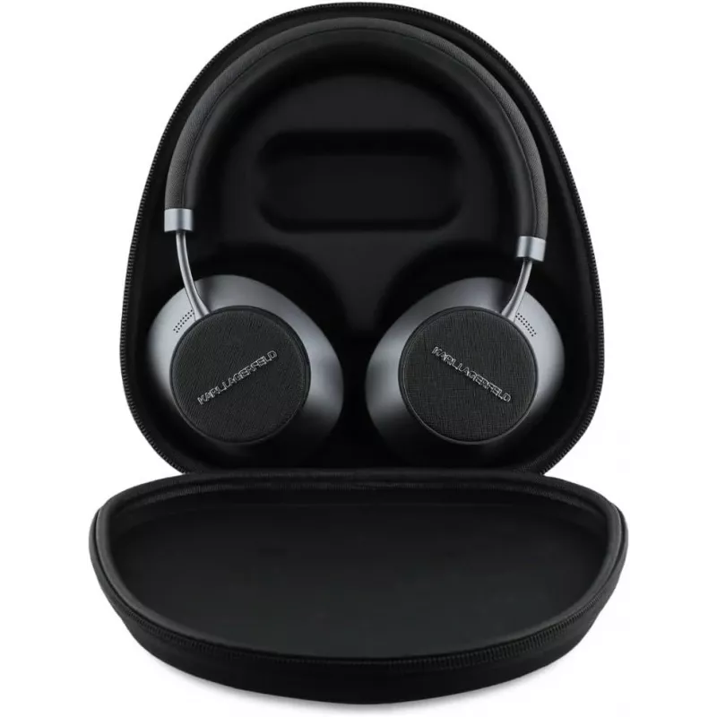 Karl Lagerfeld Saffiano Metal Logo bezdrôtové Bluetooth na uši slúchadlá čierne