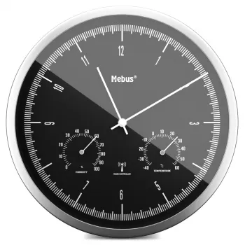 MEBUS 19777 rádiom riadené nástenné hodiny s termo-hygrometrom, strieborná/biela, 30 cm