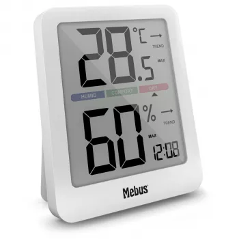 Mebus 40928 termo-hygrometer biely monitor vnútornej a vonkajšej teploty a vlhkosti vzduchu s LCD displejom