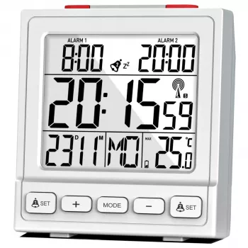 MEBUS 56813 digitálny budík - biela - obdĺžnikový - 12/24h - °C/°F