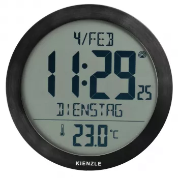 KIENZLE DCF rádiové nástenné hodiny s ukazovateľom izbovej teploty, čierna