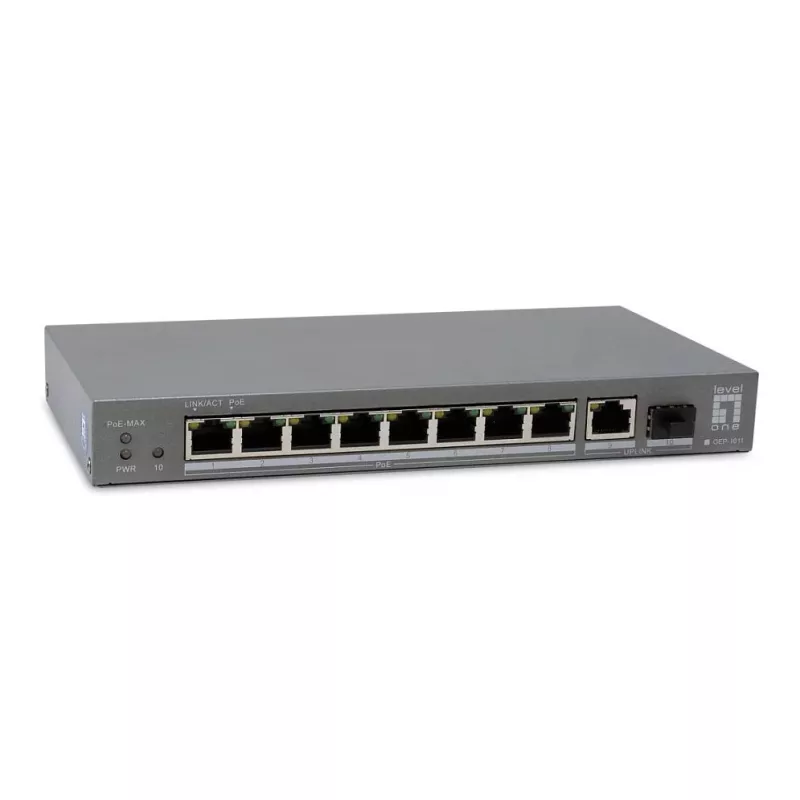 LevelOne PoE+ switch 8xGE PoE/1xGE/1xSFP 120W neupravovaný plast