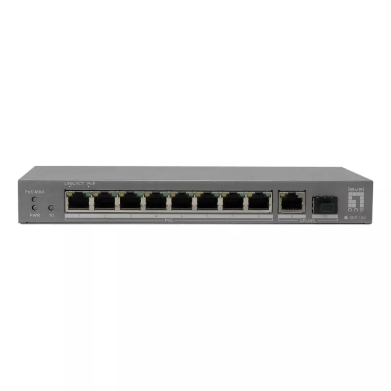 LevelOne PoE+ switch 8xGE PoE/1xGE/1xSFP 120W neupravovaný plast