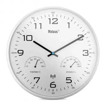 MEBUS 52841 rádiové nástenné hodiny, čierny rám, biely ciferník, 30 cm