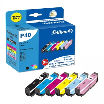 Pelikan P40 Kompatibilná atramentová kazeta Multipack balenie 6 ks pre Epson Expression Photo XP-55/XP-750/XP-760/XP-850/XP-950/XP-960 (čierna, azúrová, svetlomodrá, svetlofialová, purpurová, žltá)