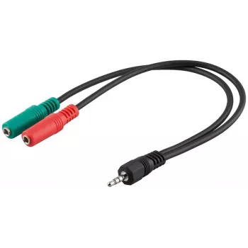 Goobay 3,5 mm jack adaptérový kábel, 4-pólový TRRS konektor samec na 3-pólový TRS konektor samica, 15 cm, čierna