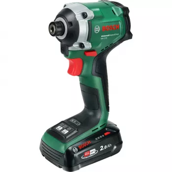 BOSCH UniversalImpactDrive 18V-210 akumulátorový rázový uťahovač (18V, 2,0Ah, Li-Ion, 1/4 palca šesťhran, 210 Nm, 3400 ot/min, kufor, POWER FOR ALL ALLIANCE)