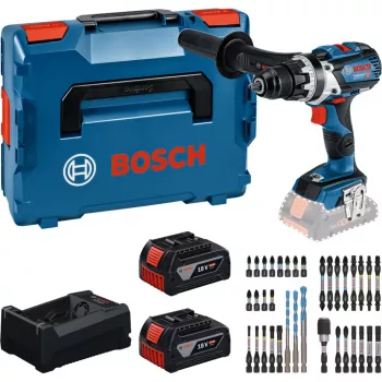 Bosch Professional 18V akumulátorová vŕtačka set 2x5,0 Ah Li-Ion 110 Nm bezkartáčová s nabíjačkou a sadou bitov v kufri MetaLoc II
