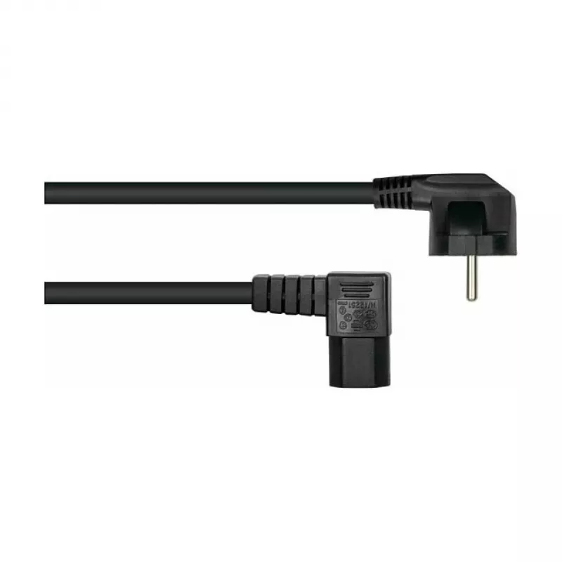 Kabelmeister napájací kábel Schuko konektor typ E+F 90° zahnutý na IEC C15 pravo zahnutý - 1,8m čierny