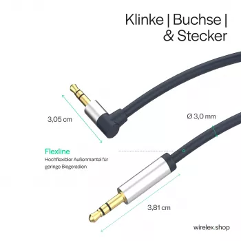 ShiverPeaks audio 3,5mm jack kábel, zahnutý/rovný 0,7m - čierny