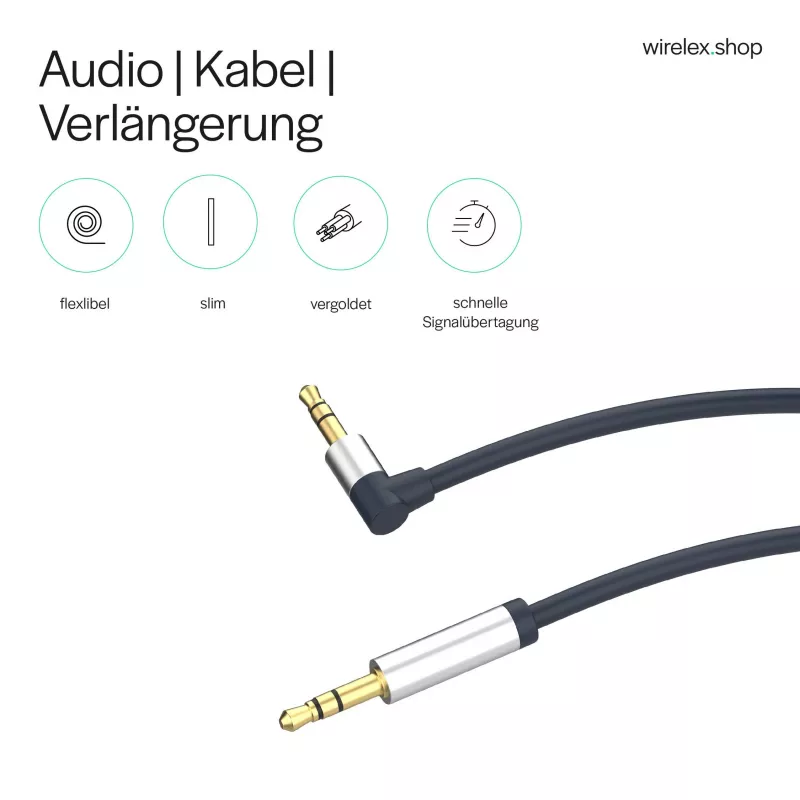 ShiverPeaks audio 3,5mm jack kábel, zahnutý/rovný 0,7m - čierny