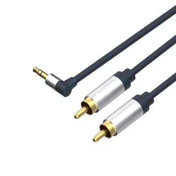 ShiverPeaks Flexline 3,5mm jack konektor samec na 2x RCA audio kábel, zahnutý konektor, 0,75m, čierny