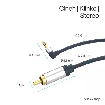 ShiverPeaks Flexline 3,5mm jack konektor samec na 2x RCA audio kábel, zahnutý konektor, 0,75m, čierny