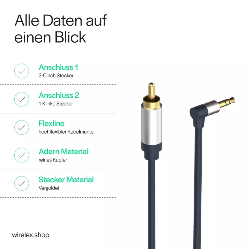 ShiverPeaks Flexline 3,5mm jack konektor samec na 2x RCA audio kábel, zahnutý konektor, 0,75m, čierny