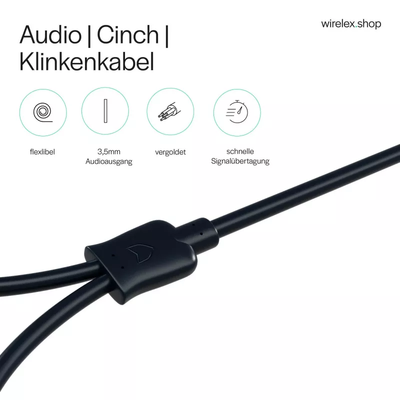 ShiverPeaks Flexline 3,5mm jack konektor samec na 2x RCA audio kábel, zahnutý konektor, 0,75m, čierny