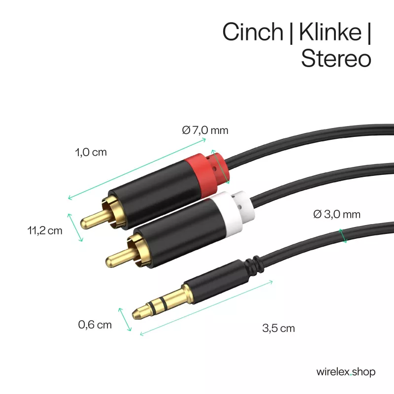 ShiverPeaks audio 3,5mm jack na 2x RCA stereo audio kábel 1,5m pozlátený čierny