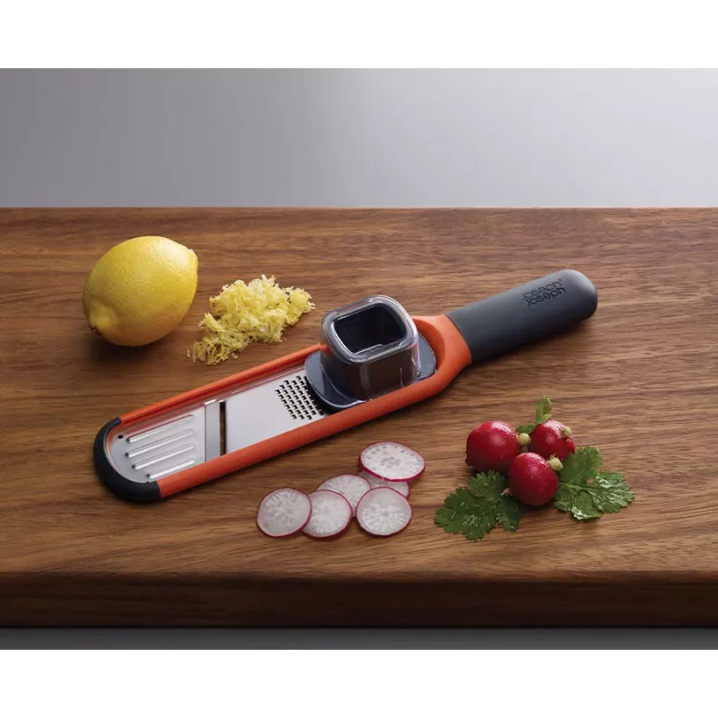 Joseph Joseph Handi-Grate 2-in-1 mini strúhadlo a hobľovač - oranžová - nerezová oceľ