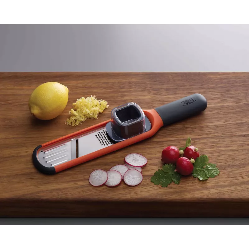 Joseph Joseph Handi-Grate 2-in-1 mini strúhadlo a hobľovač - oranžová - nerezová oceľ