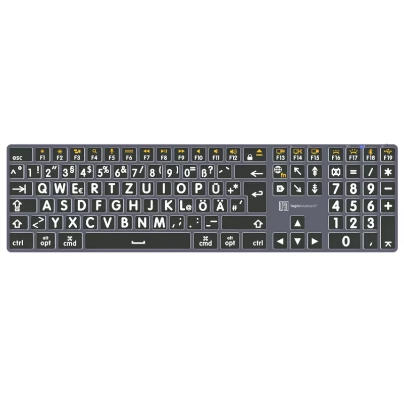 LogicKeyboard XL-Print Titan White on Black DE (Mac) - nemecké rozloženie QWERTZ