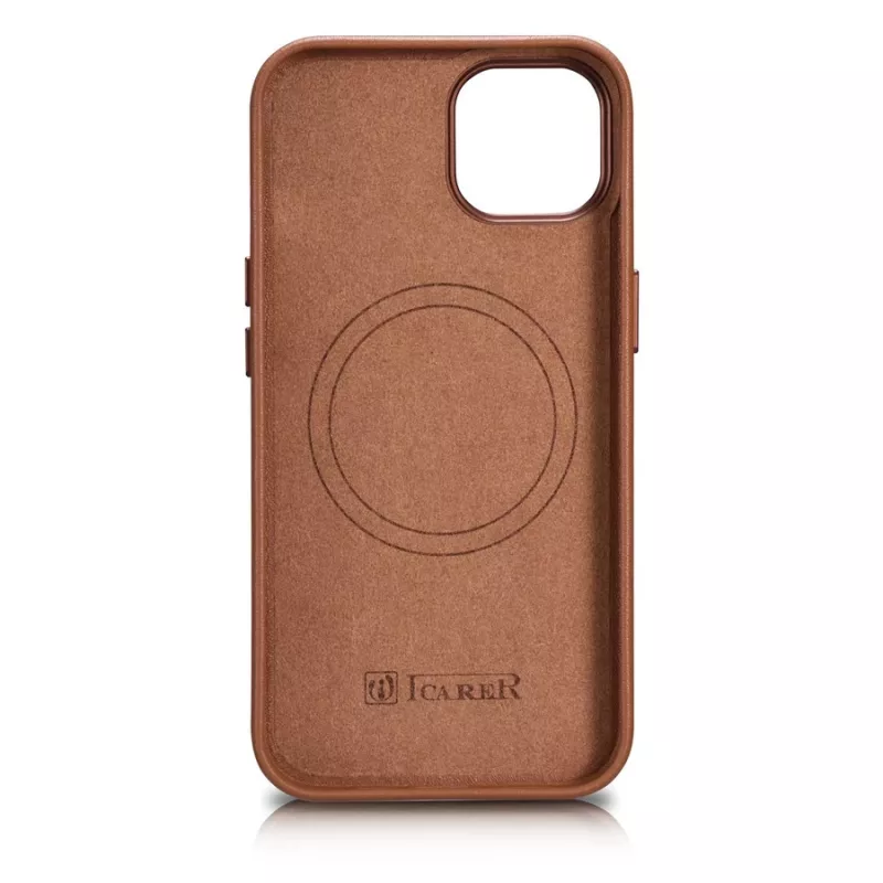 iCarer puzdro kožené pravá koža pre iPhone 14 Plus hnedá (kompatibilné s MagSafe)