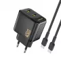 Dudao A28PCEU 45W GaN napájací zdroj s 2x USB-C a 1m USB-C káblom - čierny