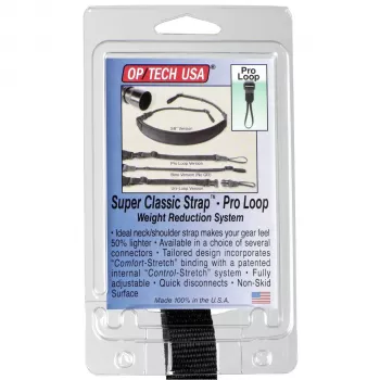 OP TECH Super Classic Strap Pro Loop popruh na kameru čierny neoprén nylon koža 6,8 kg 109,2 cm