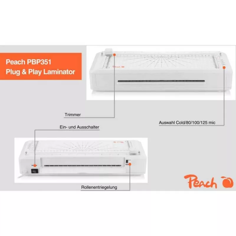 Peach 511189 3in1 PBP351 laminovačka A4 na horúce a studené laminovanie s rezačkou papiera a zaoblovačom rohov